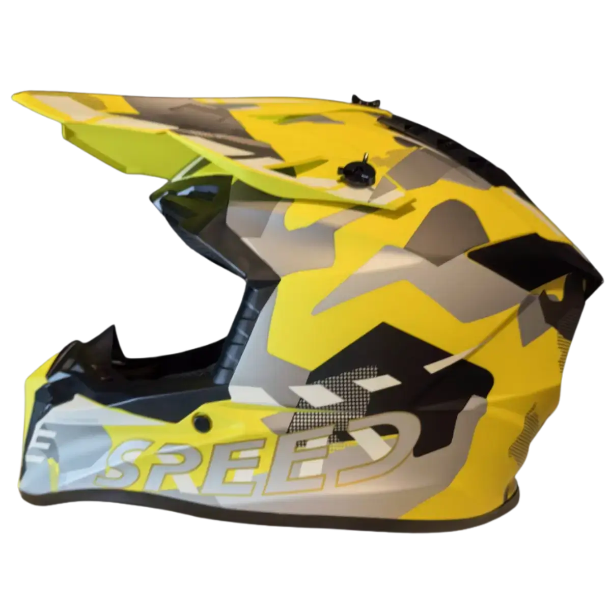 Κράνος Off Road – κίτρινη παραλλαγή με γείσο – αριστερή πλευρική όψη