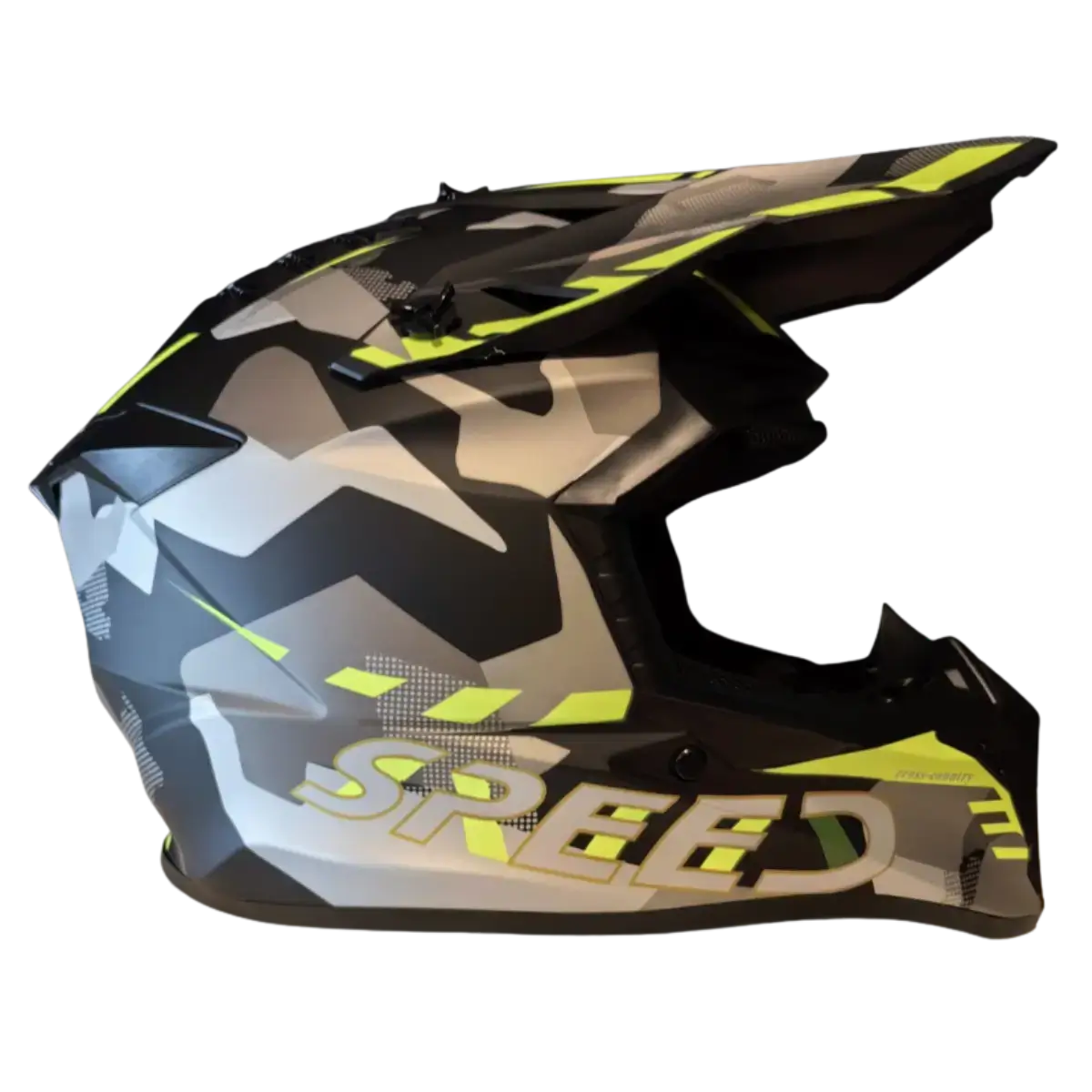 Κράνος Off Road – κίτρινη παραλλαγή με γείσο – δεξιά όψη