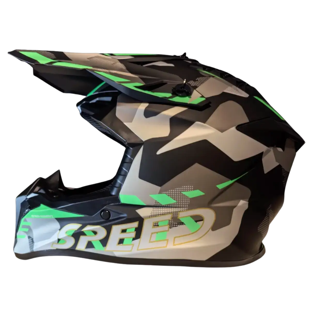 Κράνος Off Road – πράσινη παραλλαγή με γείσο – αριστερή πλευρική όψη