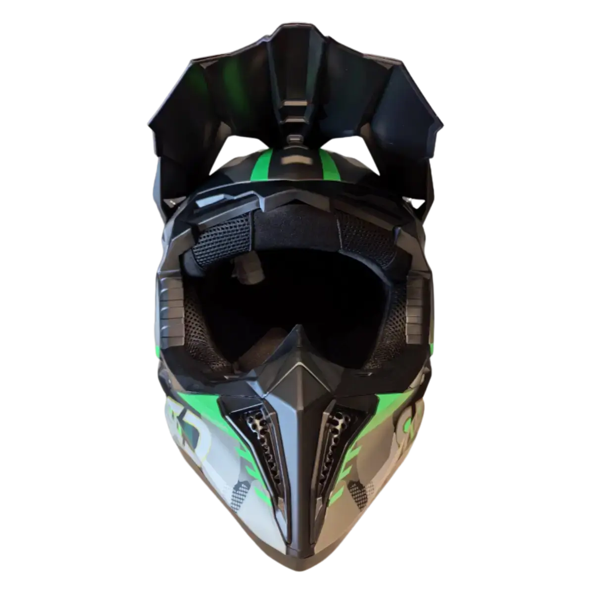 Κράνος Off Road – πράσινη παραλλαγή με γείσο – εμπρόσθια όψη